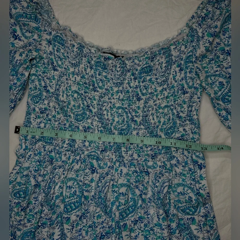 City Studio Blue Paisley Print Puff Sleeve Smocked Mini Dress - Teen Size M